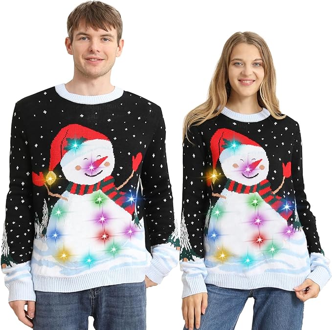 Fairlene Light-Up Christmas Sweater for Couples – Funny, Cute Reindeer Design for Men & Women – Perfect for Holiday Parties and Family Gatherings