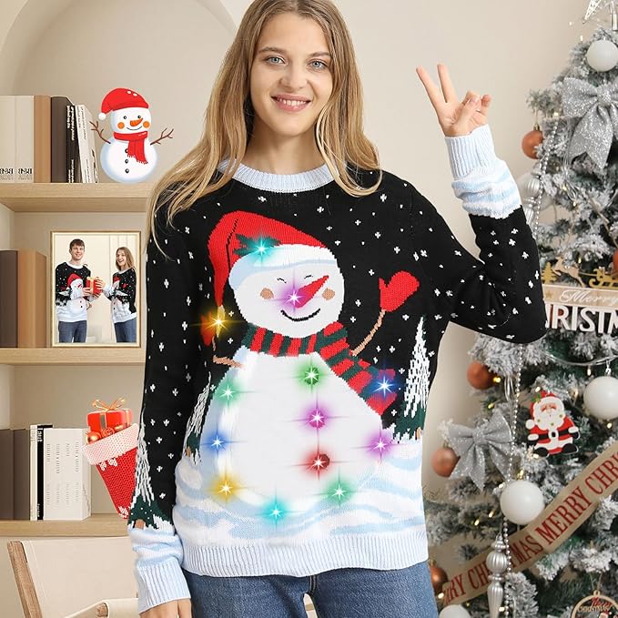 Fairlene Light-Up Christmas Sweater for Couples – Funny, Cute Reindeer Design for Men & Women – Perfect for Holiday Parties and Family Gatherings